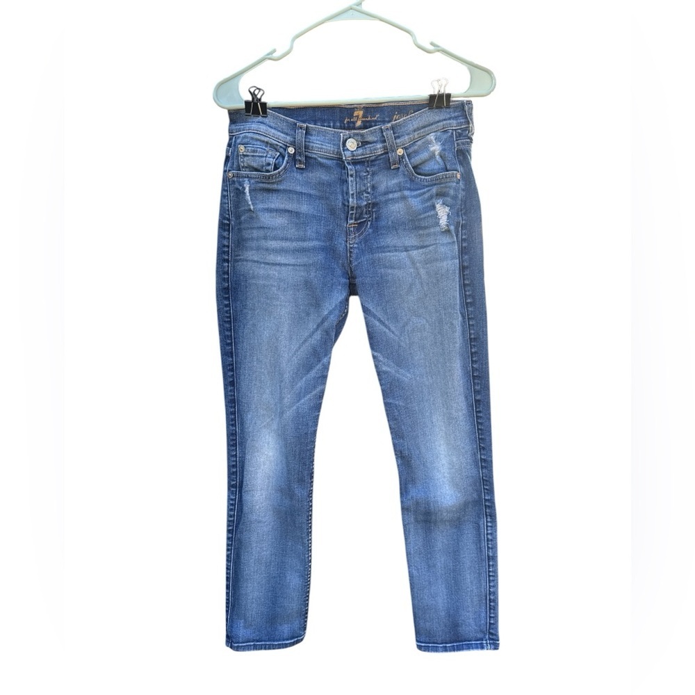 7 For All Mankind Josefina Skinny Boyfriend Jeans Size 26 Distressed Button Fly